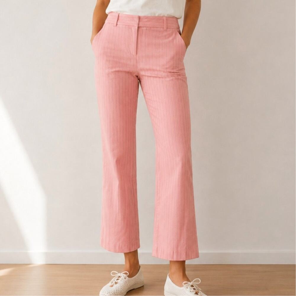Vintage Y2K Express Design Editor Pink Pinstripe Cropped Pants Office Prep-sz 4